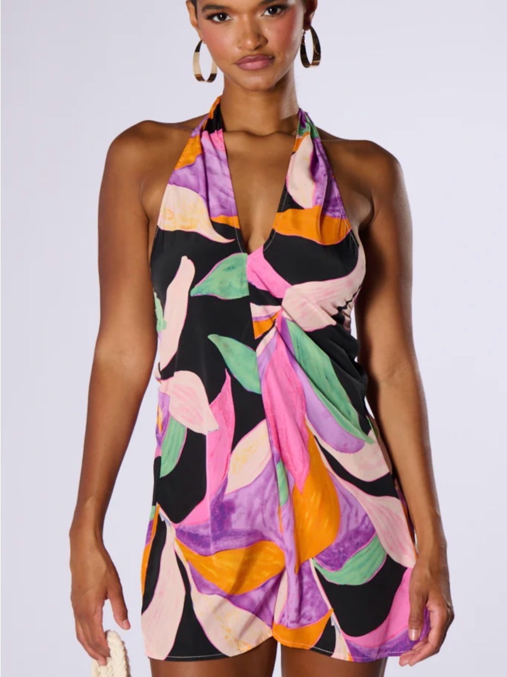 AKIRA Short jumpsuit with Pink, Purple, Green & Orange Print
